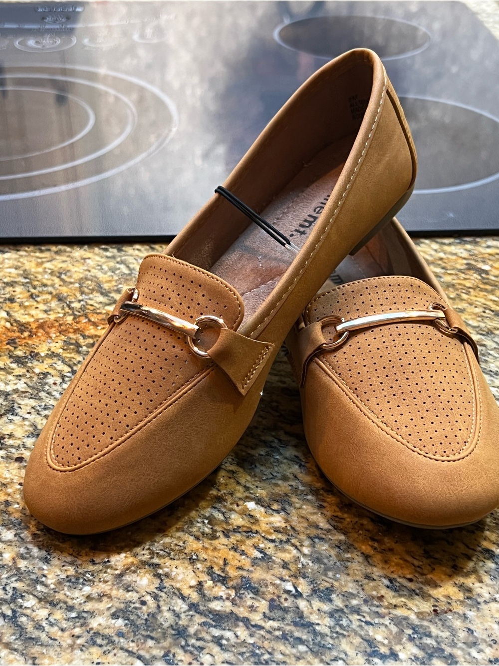 Women’s Tan Loafers with gold Bit Accent